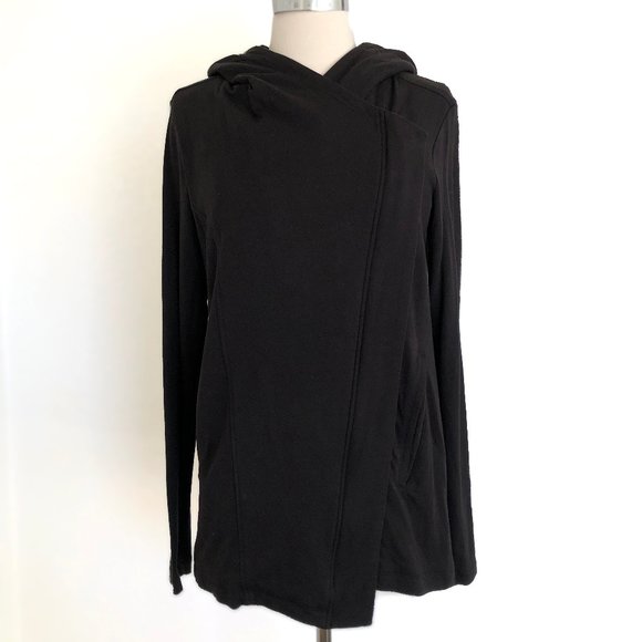 HELMUT LANG Black Villous Hooded Cardigan Asymmetrical Sweatshirt Size Small - Picture 2 of 8